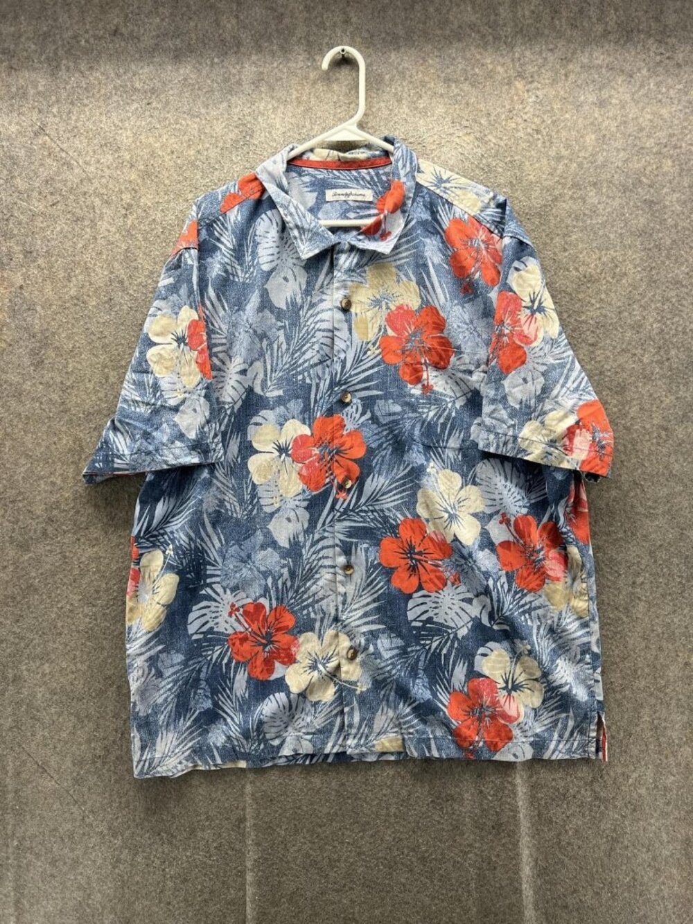 Tommy Bahama Shirt Men 2XL Blue Floral Short Sleeve Button Up Hawaiian Casual